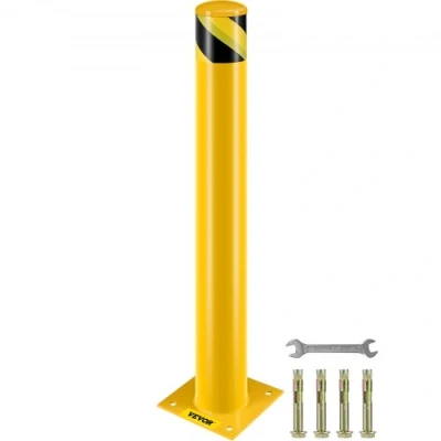 Image of VEVOR Safety Bollard Barrier 4 1/2&quot; OD 36&quot; Height Yellow Powder Coat Pipe Steel with Free Anchor Bolts for Traffic Sensitive Area