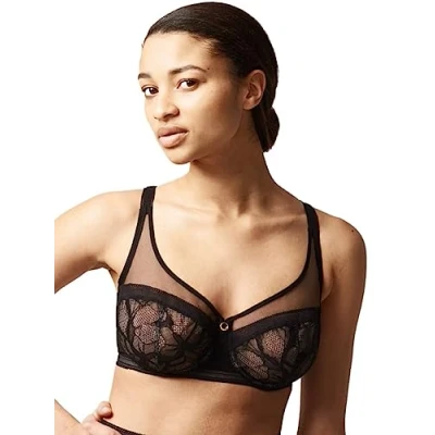 Image of Chantelle Women&#039;s True Lace Full Coverage Underwire Bra, Black, 36E
