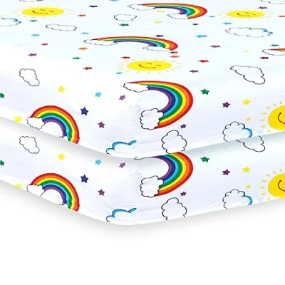 Image of DTEX HOMES 2 x Cot Bed Sheets Super Soft Breathable Polycotton Fitted Sheet 60 120 cm (Rainbow)