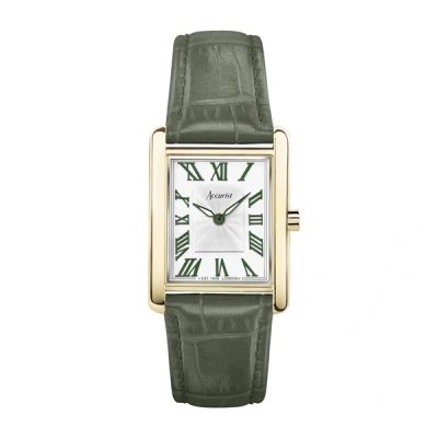 Image of Accurist Rectangle 26mm Quartz Watch in White with Analogue Display, and Green Leather Strap 71003