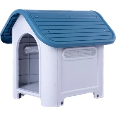 Image of Lanco Kennel for Small Dogs. Indoor and Outdoor use with vents. Resistant Material. 30x23x26 inches (L*W*H). Blue White.