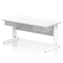 Image of Impulse 1600 x 800mm Scalloped Edge Office Desk White Top Cable Managed Leg Workstation 2 1 Drawer Fixed Pedestal