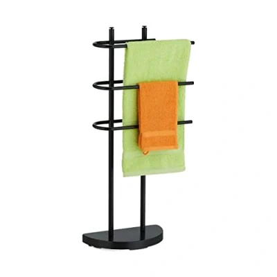 Image of Relaxdays Rack, 3 Rails, H x W D: 83 39 18 cm, Standing Towel Holder, Metal, Black