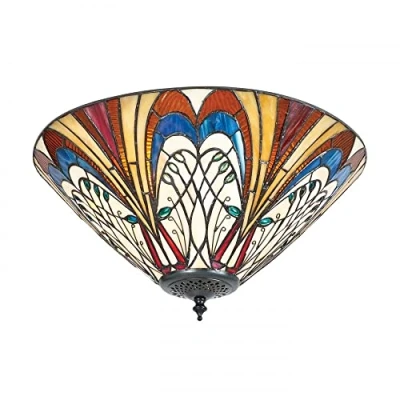 Image of 2 Light Medium Ceiling Flush Tiffany Style Glass, E27