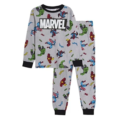 Image of Marvel Boys Avengers Pyjamas Kids Full Length Pjs Hulk Spiderman Captain America Iron Man Nightwear Set Light Grey 10 Years