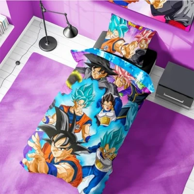 Image of Halantex Official Dragon Ball Super Single Reversible Duvet Set 135 x 200 cm with Pillowcase Bold Design Featuring Goku and Vegeta for Fans, Machine Washable