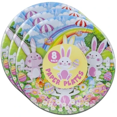 Image of Quickdraw 24 x Easter Paper Plates 18cm Cute Bunnies &amp; Eggs Design Kids Party Tableware for Sweets Snacks Treats
