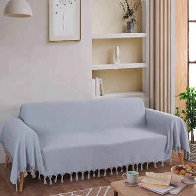 Image of Milam London Sofa Throws Large 3 Seater Extra For Settees Sofas Herringbone Throw 180 x 300 cm Silver Grey