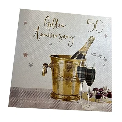 Image of WHITE COTTON CARDS Large Golden Wedding, Handmade 50th Anniversary Card, White, XLBD50