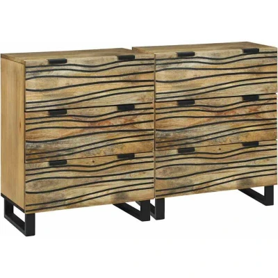 Image of vidaXL Sideboards with Drawer Storage 2 pcs Brown Medium Solid mango wood