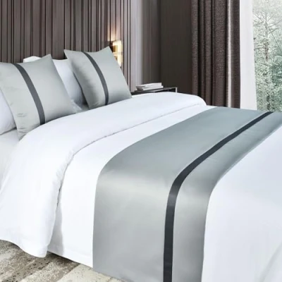 Image of QRGMKL Silky Soft Bed Runners and Matching Cushions Solid Color Scarf Runner for Foot of Contrast Bedspread Hotel Bedding Protector Light Gray210X50cm 1.5m