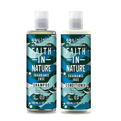 Image of Faith in Nature Natural Fragrance Free Shampoo &amp; Conditioner Set, Sensitive Vegan Cruelty Free, Parabens and SLS for All Hair Types, 2 x 400ml