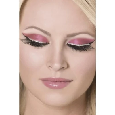 Image of Smiffys Eyelashes, Black with Silver Glitter, Contains Glue, Fever Eyelashes Fancy Dress, Dress Up Cosmetics &amp; Disguises.