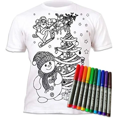 Image of Splat Planet Colour in Christmas Snowman T Shirt with 10 Non Toxic Washable Magic Pens and Wash Out (7 8 Years)