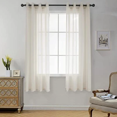 Image of CUCRAF Voile Sheer Curtain, Eyelet Top Solid Linen Look Curtains for Living Room, Window Treatments Volile Curtain Bedroom, 2 Panels (Linen Color, 55&quot; Wx72 L)