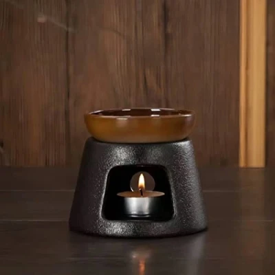Image of Warmself Hand Made Large Capacity Essential Oil Burner Wax Melt Burners, Aromatherapy Aroma Ceramic Diffuser Candle Tealight Holder Home Bedroom Decor Brown