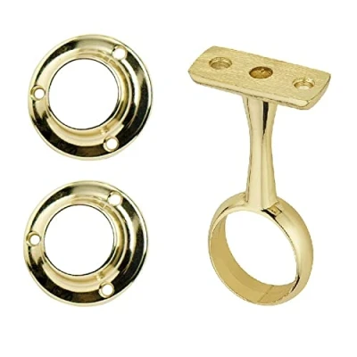 Image of Merriway BH04426 (3 Pcs) Brass Plated Wardrobe Rod Rail Centre Support &amp; 2 x End Brackets, 25mm (1 inch) Pack of 3 Pieces