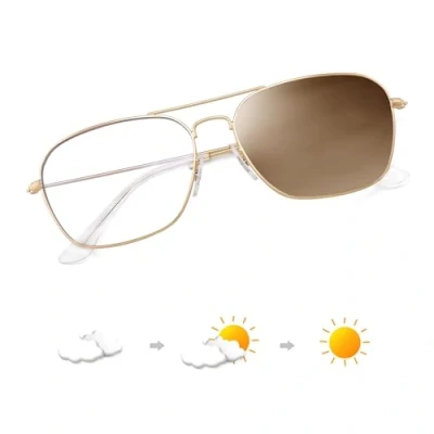 Image of JM Pilot Photochromic Blue Light Blocking Computer Glasses, Square Eye Protect Video Eyeglasses Anti Glare Men Women Gold