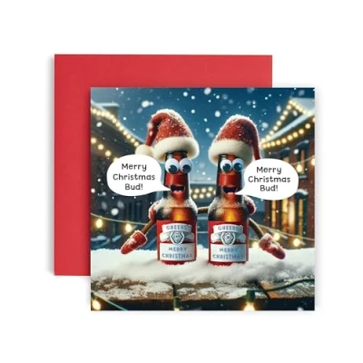 Image of Huxters Funny Christmas Cards for Men and him Happy Bud card her Family Holiday Dad Brother Son Uncle Sister