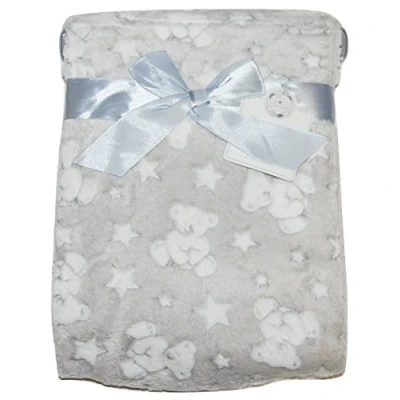 Image of Baby Boy Girl Unisex Soft Fleece Wrap Blanket Pram Cot Crib Moses Basket Grey Star Teddy