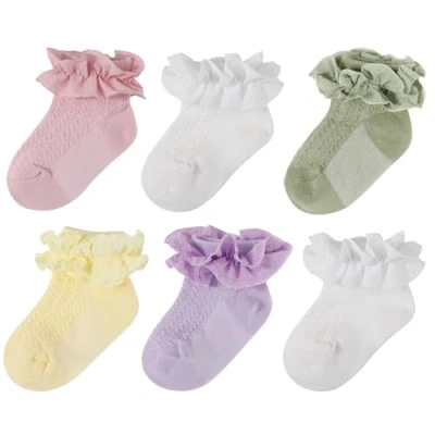 Image of DRESHOW Toddler Girls Frilly Lace Socks Ruffle Princess for Baby Little Kids