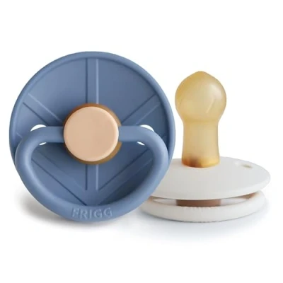Image of FRIGG Little Viking Latex Pacifier Pack of 2 Pacifiers Natural Rubber Soother Dummy BPA Free Made in Denmark Symmetrical Cherry Shaped Nipple (Ocean View/Cream, Size 1 (0 6 Months))