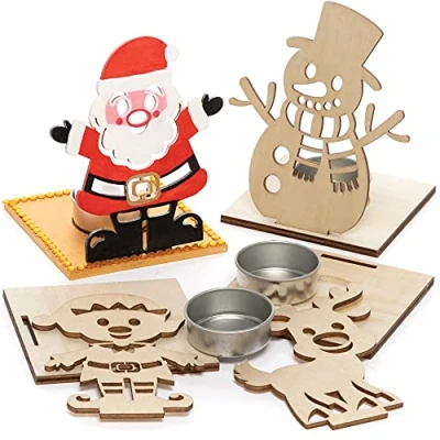 Image of Baker Ross FC286 Christmas Wooden Tealight Kits Pack of 4, Holder to Decorate and Display, Crafts for Children, Ideal Arts Project