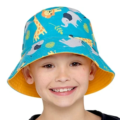 Image of Undercover Kids Bucket Hat GL926 Blue/Yellow Animals 7 10 Years