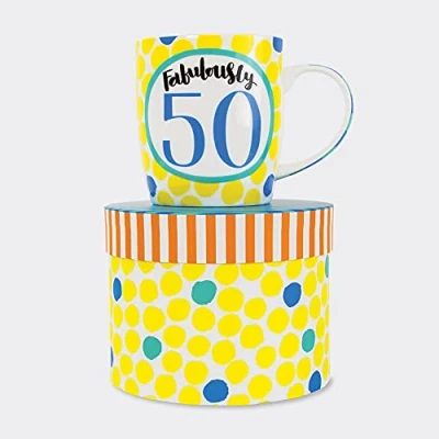 Image of Rachel Ellen Bone China Mug in Gift Box Fabulously 50 50th Birthday