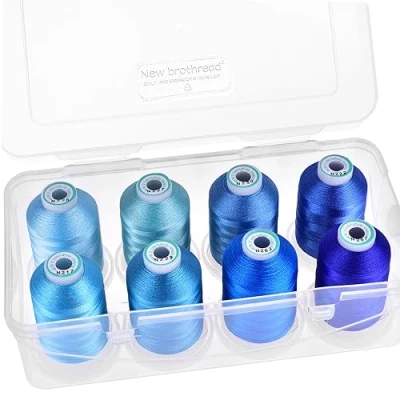 Image of New brothread 15 Options 8 Snap Spools of 1000m Each Polyester Machine Embroidery Thread with Clear Plastic Storage Box for &amp; Quilting Different Blue