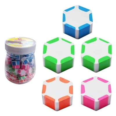 Image of Hexa Novelty Coloured Erasers, Medium, Pack of 100, Multicolour, Multipack, Pencil Rubber Ideal for School Home Office Classroom Nursery Use