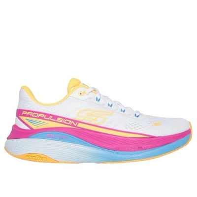 Image of Skechers MAX Cushioning Propulsion Trainers, Women&#039;s, Size: 5.5, White/orange Textile/synthetics