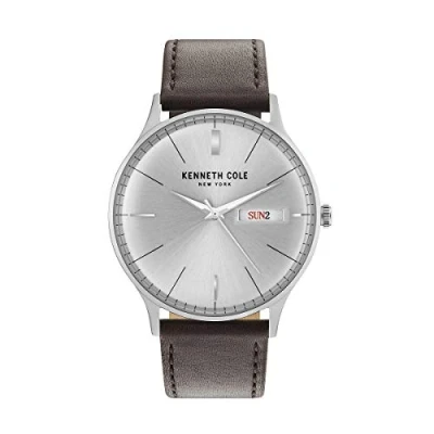 Image of Kenneth Cole Men&#039;s Watch KC50589011 Silver Case &amp; Dark Brown Genuine Leather Strap