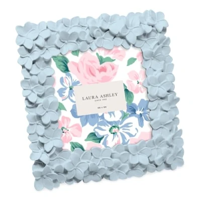 Image of Laura Ashley 4x4 Flower Textured Hand Crafted Resin Picture Frame with Easel &amp; Hook for Tabletop Wall Display, Decorative Floral Design Home Décor, Photo Gallery, Art, More (4x4, Powder Blue)
