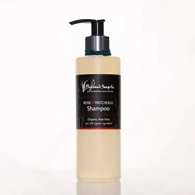 Image of The Highland Soap Company Rose &amp; Patchouli Aloe Vera Shampoo 250ml Nourishing Organic with Vera, Nettle Lavender