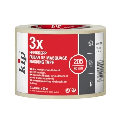 Image of Kip Masking Tape 205 98, Professional and Impregnated, Fine Crepe for Painting Varnishing, 30 mm x 50 m