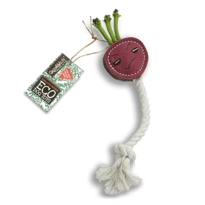 Image of Green &amp; Wilds Eco Friendly Natural Dog Toy Ruby the Radish Chew Shaped Food Themed For Dogs with Rope