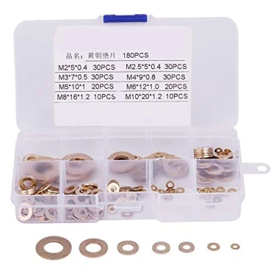 Image of 180Pcs Brass Flat Washer Assortment Set with Box M2/M2.5/M3/M4/M5/M6/M8/M10 Walfront Metal Washers