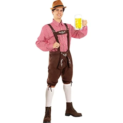 Image of Funidelia Deluxe Oktoberfest Costume for man Tyrolean, Bavarian, Oktoberfest, Germany adults accessory fancy dress &amp; props Halloween, carnival parties Size XXL Brown