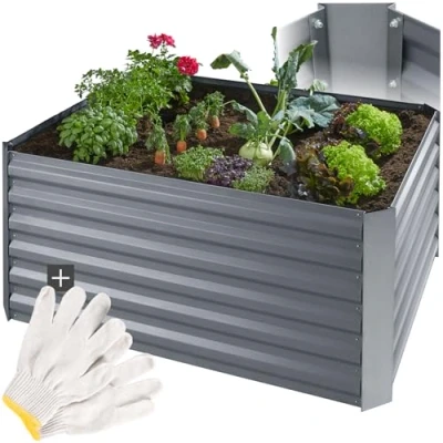 Image of TecTake® Raised Garden Bed in Galvanised Steel, 600L Planter with Open Base, Weather Resistant &amp; Lightweight, Ideal for Vegetables, Herbs, Flowers, Easy Assembly 120 x 90 57 cm