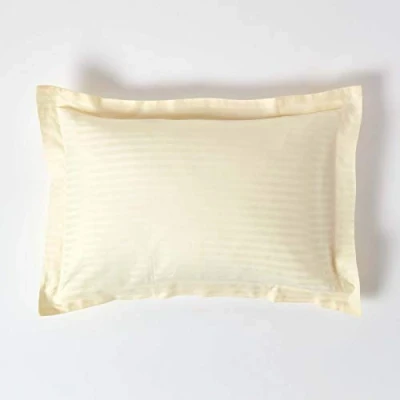 Image of HOMESCAPES Pastel Yellow Pure Egyptian Cotton Oxford Pillowcase Standard Size 330 TC 500 Thread Count Percale Equivalent Satin Stripe Pillow Case