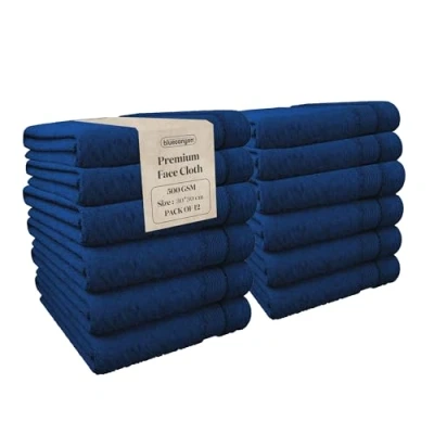 Image of Blue Canyon Face Cloth, Bathroom Soft Towels, Woven LightWeight, Quick Dry, Reusable Bacteria Resistant, Skin Friendly, Makeup Remover Cloth 30 * cm, 500 GSM, PACK OF 12, (ROYAL BLUE)