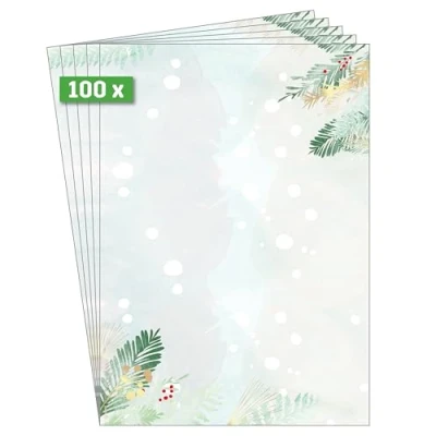 Image of SIGEL DP481 Christmas Motif Papers &quot;Christmas Forest Watercolor&quot; Blue, Green, Gold 90 GSM A4 100 Sheets
