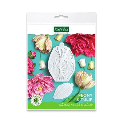 Image of Flower Pro Peony &amp; Tulip Silicone Mould Veiner Set for Cake Decorating Clay Crafts by Katy Sue Moulds Moulds. Makes Petals, Centre, Buds, Plus Stamen Stigma