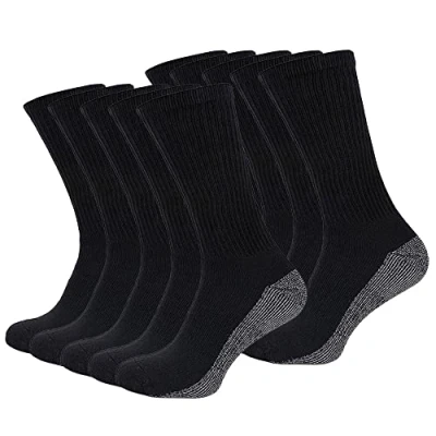 Image of TT ThreadTrade 10 Pairs Big &amp; Tall Men&#039;s Industrial Crew Boot Work Socks Cushioned Heavy Duty Reinforced Toe Heel Sports UK 11 14 (Black (Grey Sole))