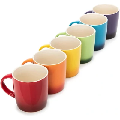Image of Dawsons Living Multi Coloured Stoneware Mugs Set Wide Tea Coffee and Hot Chocolate Cups of 6 11 oz / 312ml