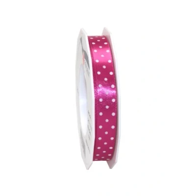 Image of C.E. Pattberg Präsent Mini Dots Printed Satin Ribbon Pink 15 mm width, 20 m length