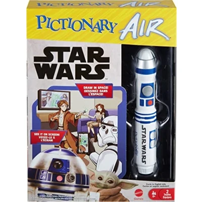 Image of Mattel Games PICTIONARY AIR STAR WARS Family Drawing Game, Lightpen, 112 Double Sided Clue Cards, Hands Free Phone Stand, Gift for 8 Year Olds &amp; Up