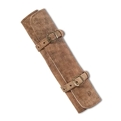 Image of Angus Stoke Leather Knife Bag for Chefs, Genuine Chef&#039;s Roll, Large, Bag, Knife, Lockable, Kitchen Sam (Antique Brown)
