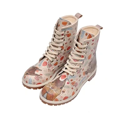Image of DOGO Women&#039;s Squirrel Lace Up Boots Beige Size: 8 UK